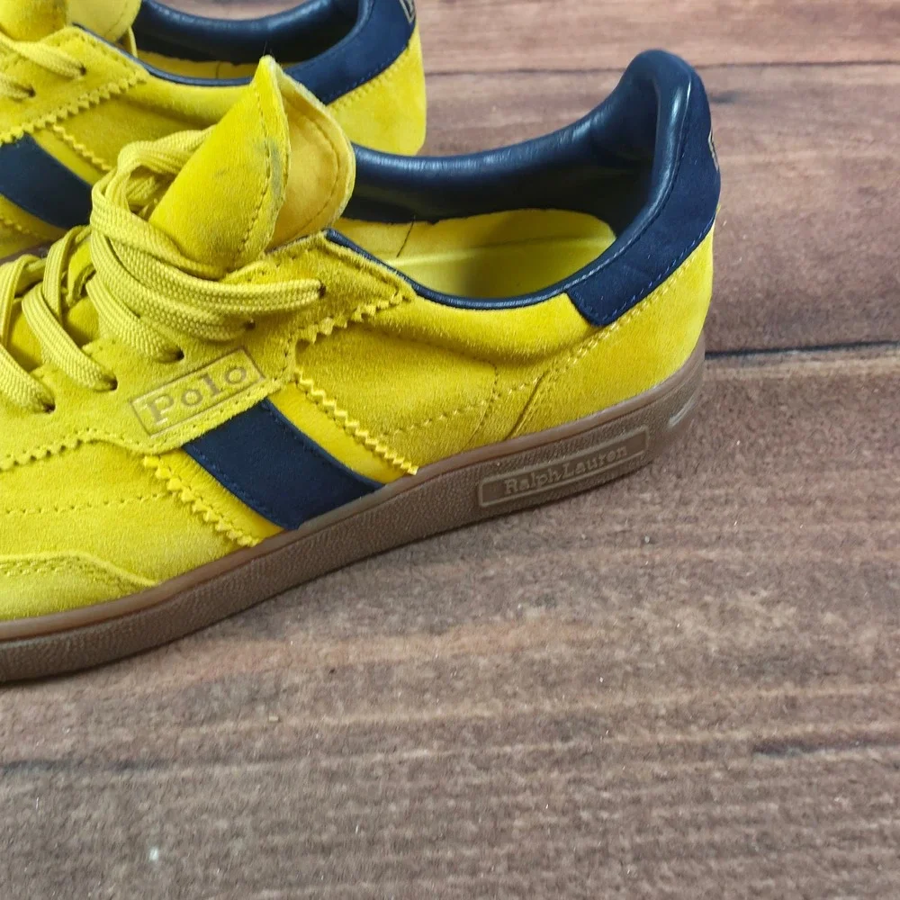 Polo Ralph Lauren Bedford Sneaker Mens 7.5 Yellow Good Suede Low Top Gum Sole